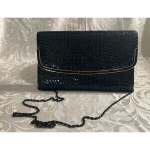 Vintage 80s Black Purse 1980s Mesh Disco Studio 54 Glam Retro Shoulder Strap